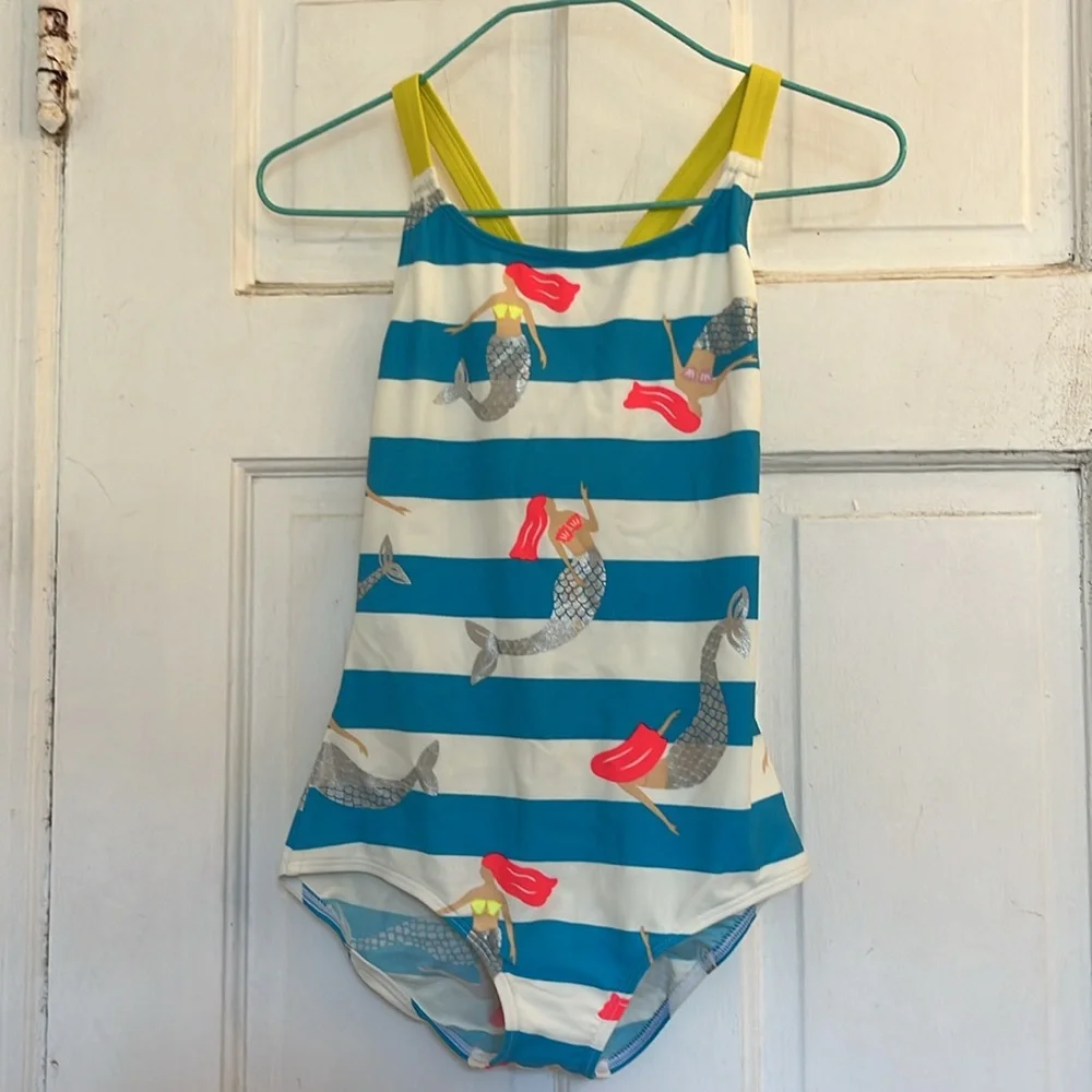 NWT Mini Boden Blue & White Striped Mermaid One-Piece in size 9-10